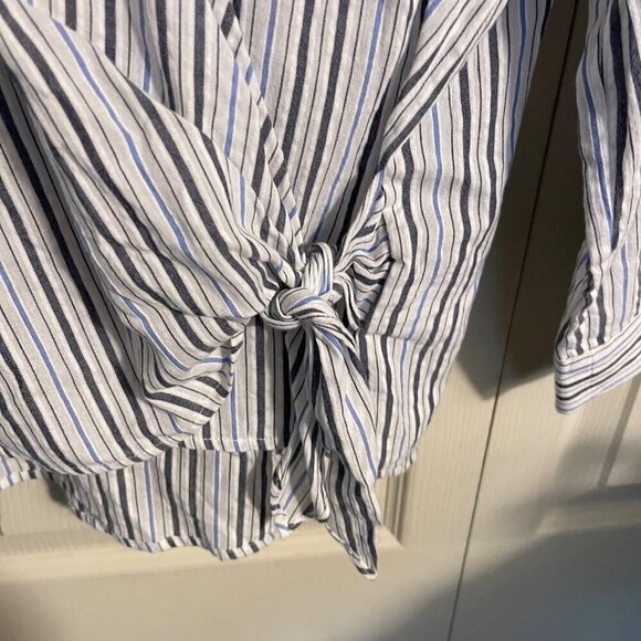MICHAEL Michael Kors Womens Y2K White Blue Striped Grommets Wrap Tie Blouse XXL - Picture 4 of 7